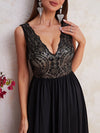 Contrast Sequin Mesh Insert Maxi Formal Dress-MGT540