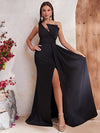 One Shoulder Wrap Hem Formal Dress-MGT537