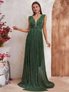 Plunging Neck Sequin Decor Maxi Dress-SS309