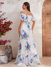 Floral Print Off Shoulder Ruffle Hem Chiffon Dress With Belt-SSL6130