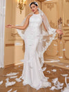 Giffniseti Contrast Flower Embroidered Mesh Mermaid Hem Wedding Dress Without Veil-A075