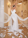 Giffniseti Contrast Mesh Lace Trim Floor Length Wedding Dress-A084