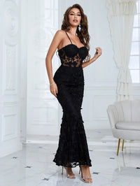 Giffniseti Butterfly Appliques Lace Up Guipure Lace Maxi Cami Prom Dress-JC074