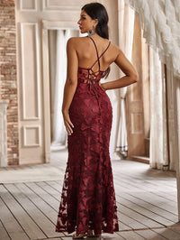 Giffniseti Butterfly Appliques Lace Up Guipure Lace Maxi Cami Prom Dress-JC074