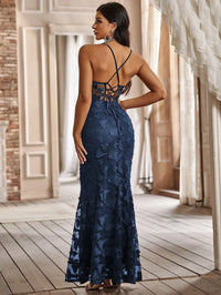 Giffniseti Butterfly Appliques Lace Up Guipure Lace Maxi Cami Prom Dress-JC074