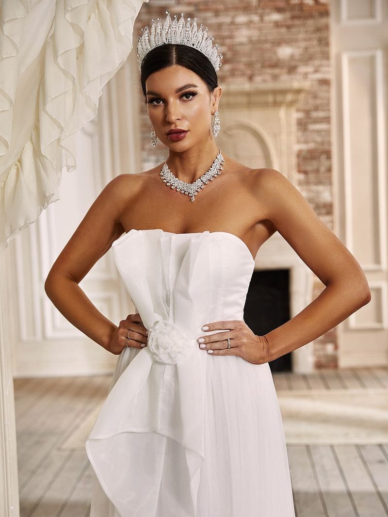 Appliques Mesh Hem Wedding Dress-SS016