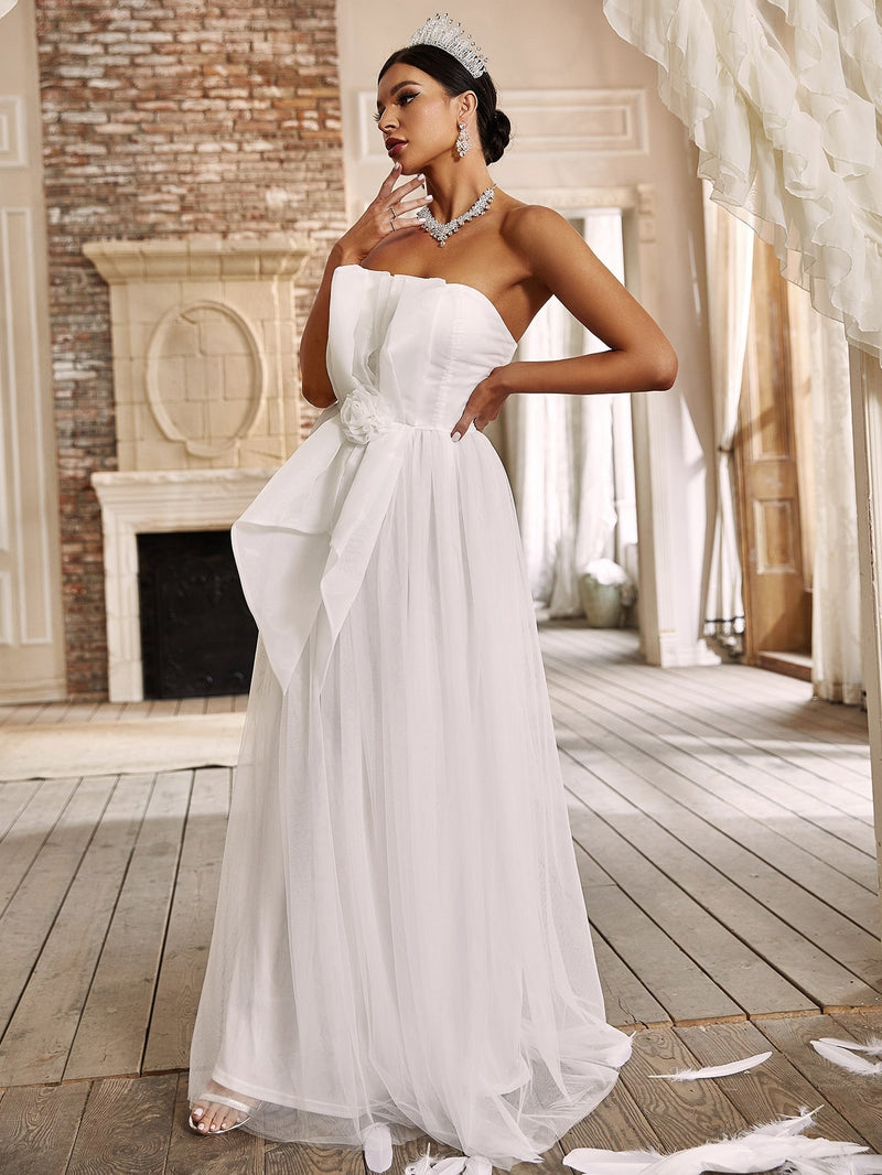 Appliques Mesh Hem Wedding Dress-SS016