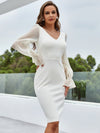 Flounce Sleeve Slit Back Bodycon Dress-A361