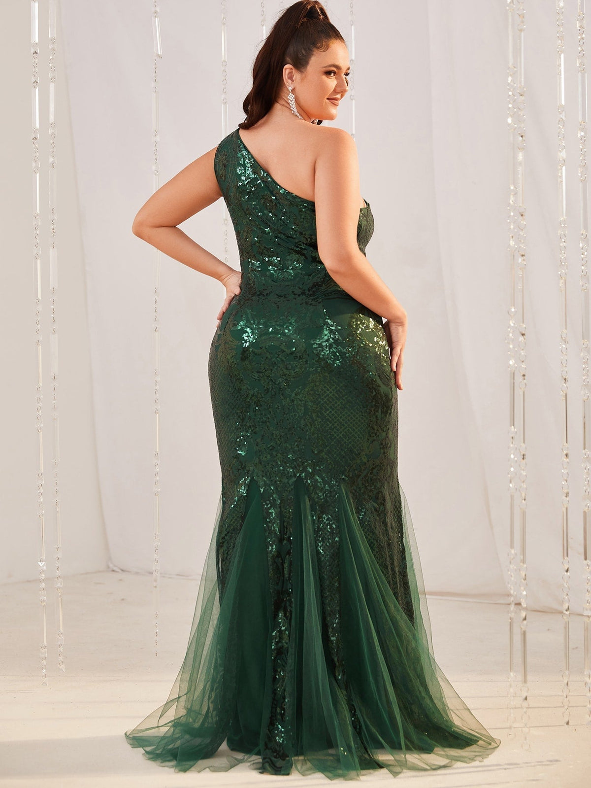 Plus One Shoulder Sequins Prom Dress-FP095