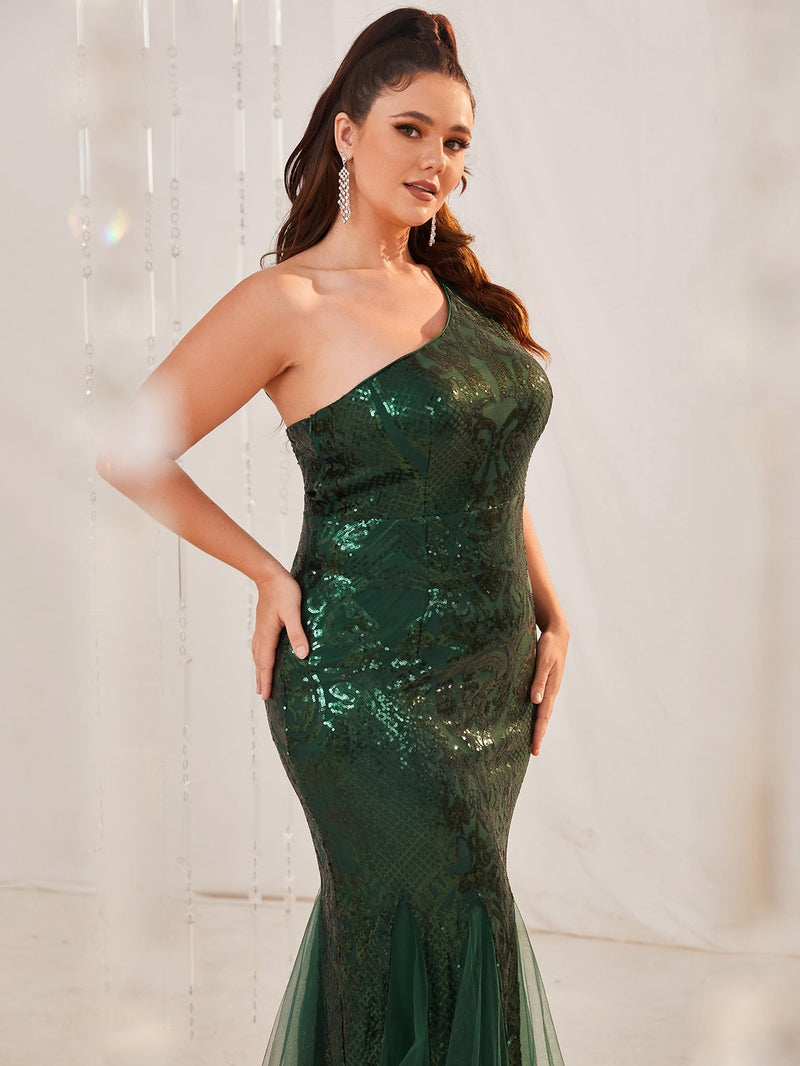 Plus One Shoulder Sequins Prom Dress-FP095