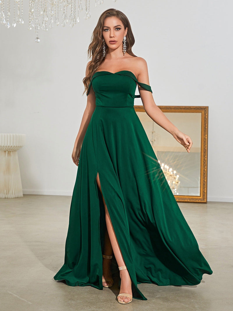 Off Shoulder Split Thigh Prom Dress-MG002