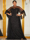 Plus Flounce Sleeve Sequin Mesh Formal Dress-FPS263