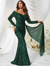 Off Shoulder Draped Sequin Formal Dress-MGW480