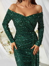 Off Shoulder Draped Sequin Formal Dress-MGW480