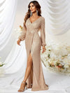 Surplice Neck Wrap Hem Sequin Prom Dress-MGT256