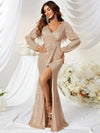 Surplice Neck Wrap Hem Sequin Prom Dress-MGT256