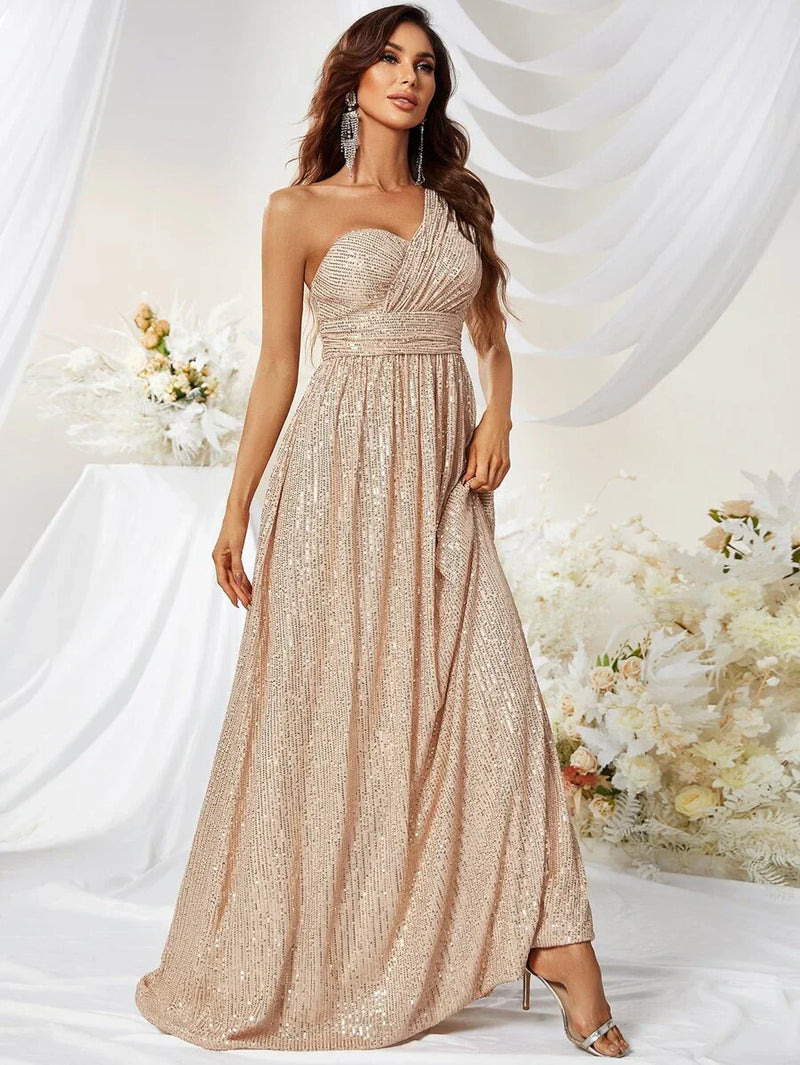 One Shoulder Sequins Prom Dress-MGT374