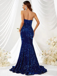 Sequin Insert Mermaid Hem Tube Formal Dress-SSN140