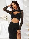 Cut Out Split Thigh Glitter Dress-SSWL006