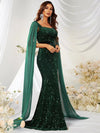 Square Neck Extra-Long Sleeve Split Thigh Sequins Prom Dress-SS239