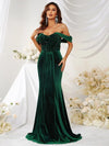 Off Shoulder Ruffle Trim Floor Length Velvet Prom Dress-MGW359