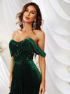 Off Shoulder Ruffle Trim Floor Length Velvet Prom Dress-MGW359