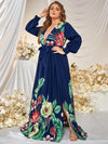 Plus Tropical Print Plunging Neck Split Thigh Maxi Dress-FSSN042