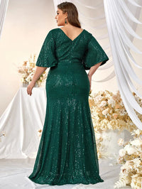 Plus Flounce Sleeve Sequin Formal Dress-FMGX553