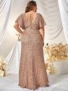 Plus Butterfly Sleeve Wrap Hem Sequin Formal Dress-FMGN510