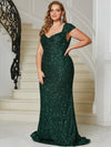 Plus Sweetheart Neck Cap Sleeve Maxi Prom Dress-FMGT529