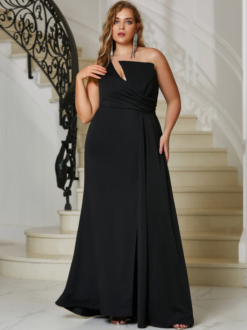 Giffniseti Plus One Shoulder Ruched Wrap Hem Formal Dress-FMGT537