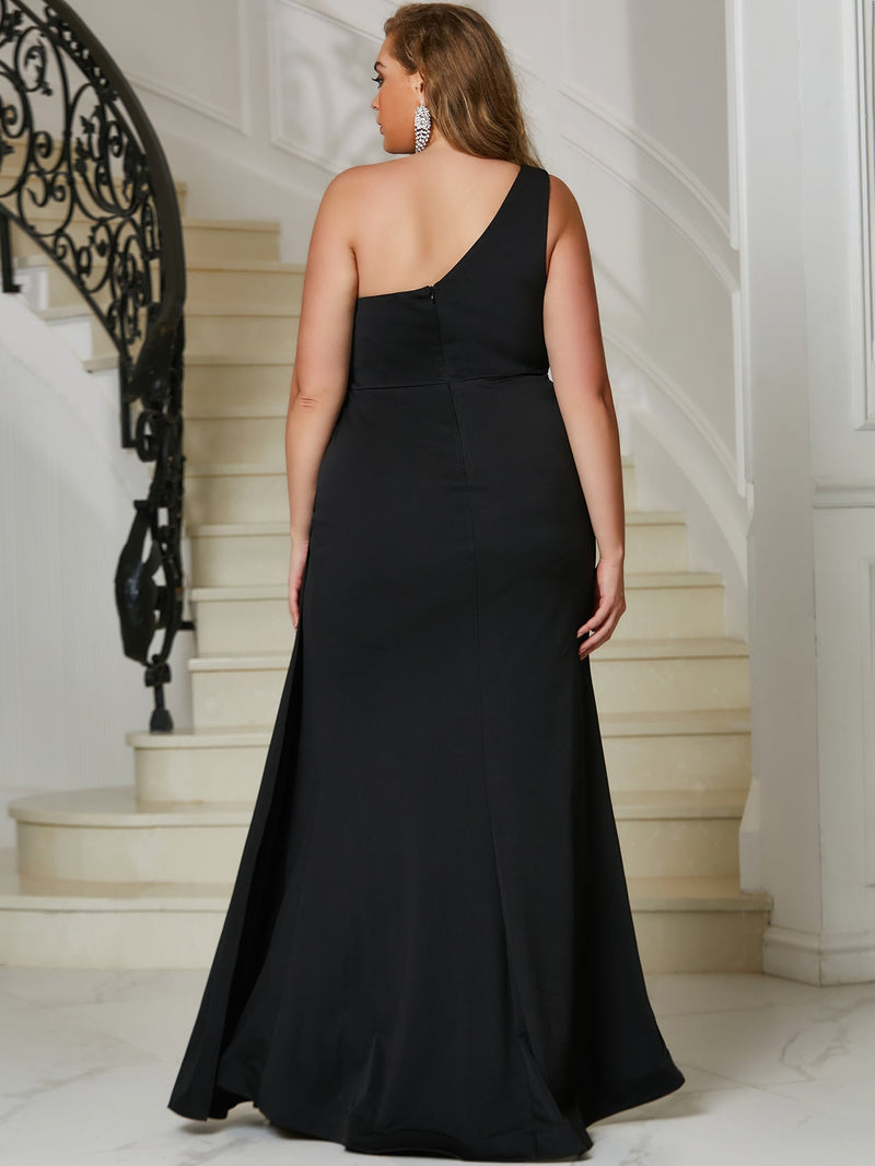 Giffniseti Plus One Shoulder Ruched Wrap Hem Formal Dress-FMGT537