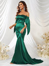 Off Shoulder Mermaid Hem Satin Formal Dress-MGW299