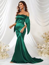 Off Shoulder Mermaid Hem Satin Formal Dress-MGW299