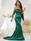 Off Shoulder Mermaid Hem Satin Formal Dress-MGW299