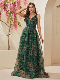 Giffniseti Tropical & Chinese Dragon Print Maxi Dress-SS342