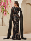 Contrast Mesh Cloak Sleeve Sequin Formal Dress-MGN646