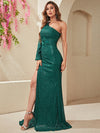 One Shoulder Split Thigh Sequin Formal Dress-SSW4013