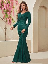 Sequin Mermaid Hem Formal Dress-SSW4011