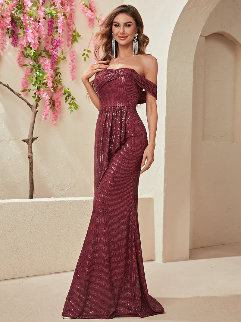 Off Shoulder Sequin Formal Dress-SS341