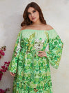 Plus Allover Floral Print Off Shoulder Flounce Sleeve Ruffle Hem Belted Dress-FSSN189