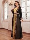 Giffniseti Ladies' Geometric Pattern Long Sleeve Abaya And Sleeveless Dress Set-MG1168