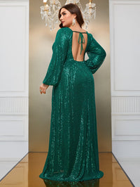 Giffniseti Plus Lantern Sleeve Sequin Formal Dress-FMG690