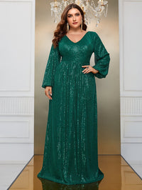 Giffniseti Plus Lantern Sleeve Sequin Formal Dress-FMG690