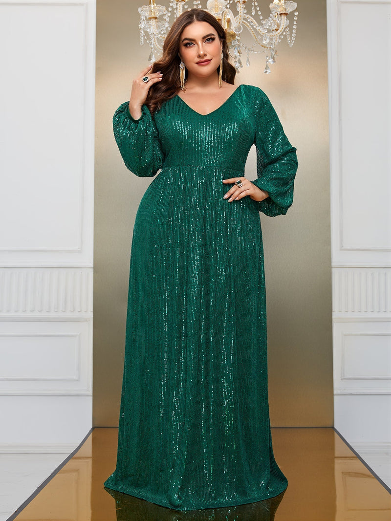 Giffniseti Plus Lantern Sleeve Sequin Formal Dress-FMG690