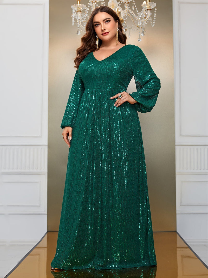 Giffniseti Plus Lantern Sleeve Sequin Formal Dress-FMG690