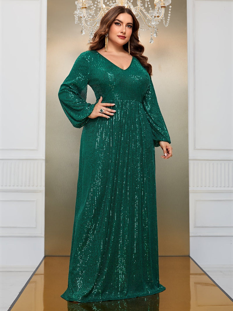 Giffniseti Plus Lantern Sleeve Sequin Formal Dress-FMG690