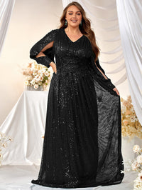 Plus Split Sleeve Sequin Formal Dress-FMGN313-1