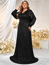 Plus Split Sleeve Sequin Formal Dress-FMGN313-1