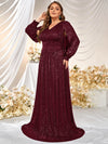 Plus Split Sleeve Sequin Formal Dress-FMGN313-2